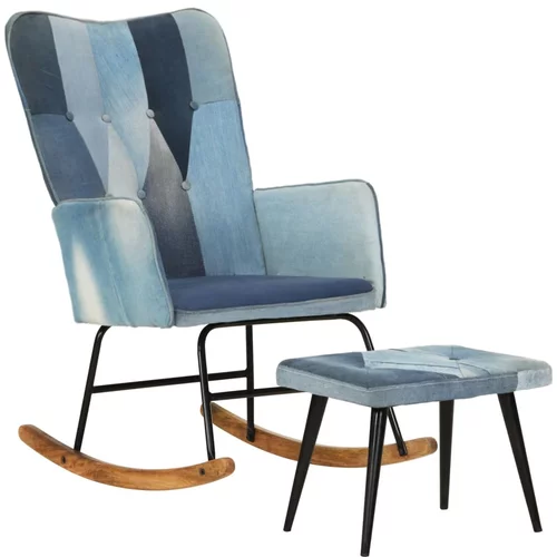  Stolica za ljuljanje s tabureom plavi traper s patchworkom