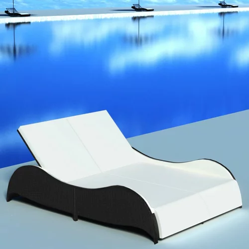 Dupla ležaljka za sunčanje s jastukom poliratan crna