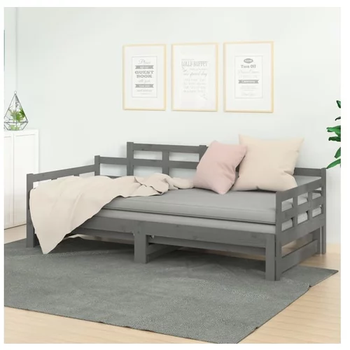  Izvlečna dnevna postelja siva trdna borovina 2x(80x200) cm