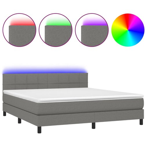 VidaXL Box spring postelja z vzmetnico LED temno siva 180x200 cm blago, (20789251) Slike