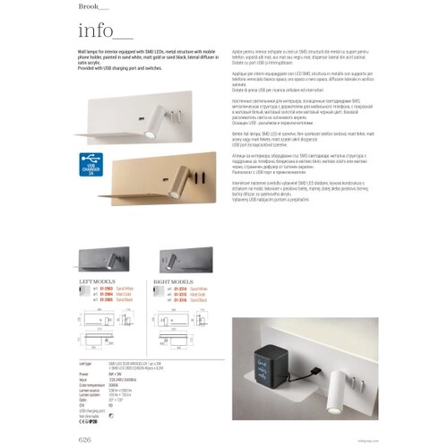  Redo 01-3316 - LED zidni spot BROOK LED/8W/230V + LED/3W USB crna Slike