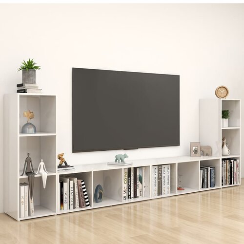 VidaXL TV omarice 4 kosi visok sijaj bele 107x35x37 cm iverna plo&amp;scaron;ča Slike