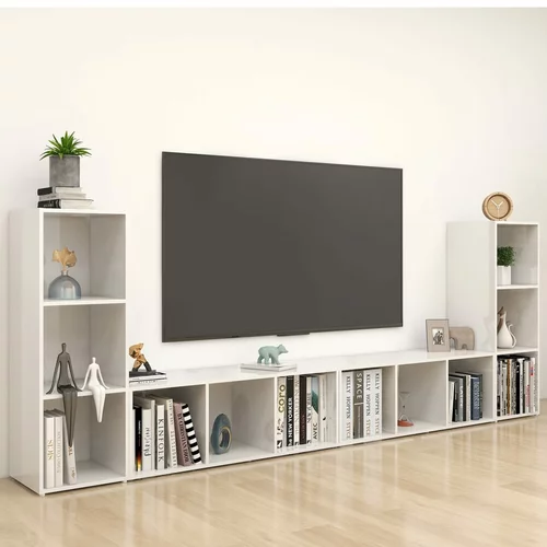 vidaXL TV omarice 4 kosi visok sijaj bele 107x35x37 cm iverna plošča