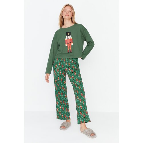 Trendyol Green Christmas Themed Knitted Pajamas Set Slike