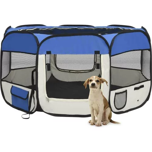  Zložljiva pasja ograjica s torbo modra 125x125x61 cm