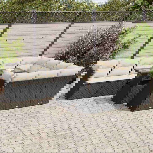 VidaXL 11-dijelni set vrtnih sofa od poliratana s jastucima crni Slike