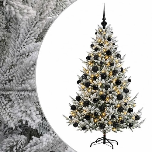  Umjetno božićno drvce s kuglicom 180 cm 300 LED lampica - Zelena i bijela 180 cm s LED-ima i crnim lopticama Slike