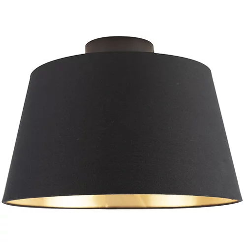 QAZQA Stropna svetilka z bombažnim odtenkom črna z zlatom 32 cm - kombinirana črna