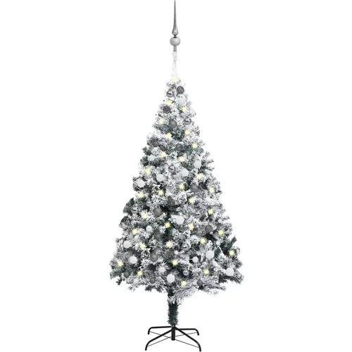 vidaXL umjetno božićno drvce LED s kuglicama zeleno 210 cm PVC