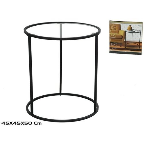 Metalni STOLIĆ S KALJENIM STAKLOM 45*45*50 CM CRNI Cijene