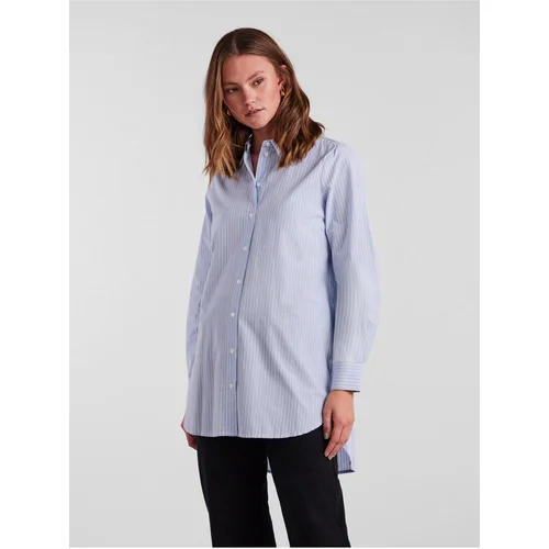 Pieces Light Blue Ladies Striped Oversize Shirt Jiva - Women