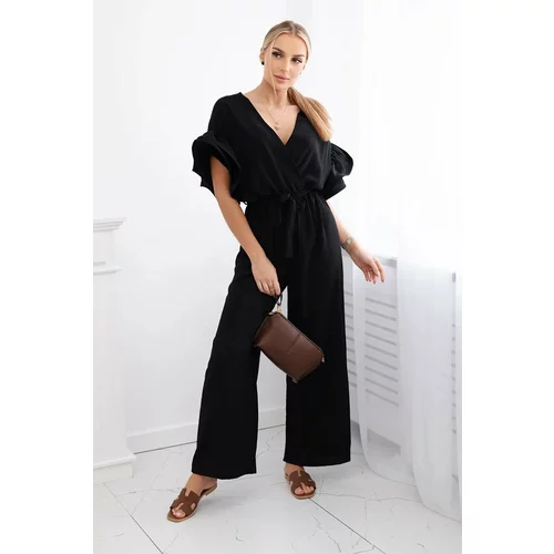 Kesi Jumpsuit with a tie at the waist with decorative sleeves in black