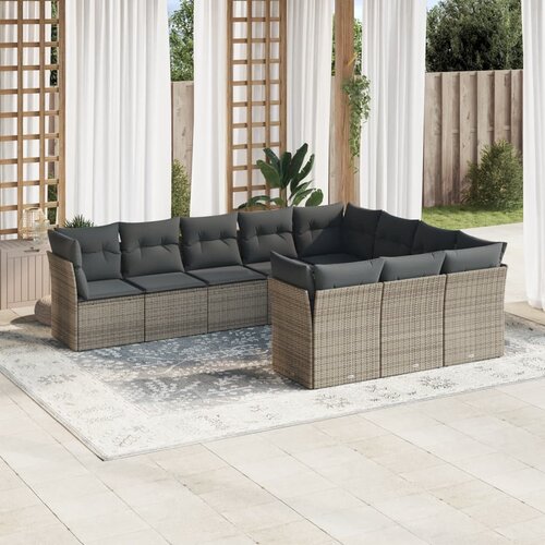 VidaXL 10-dijelni set vrtnih sofa od poliratana s jastucima sivi Slike
