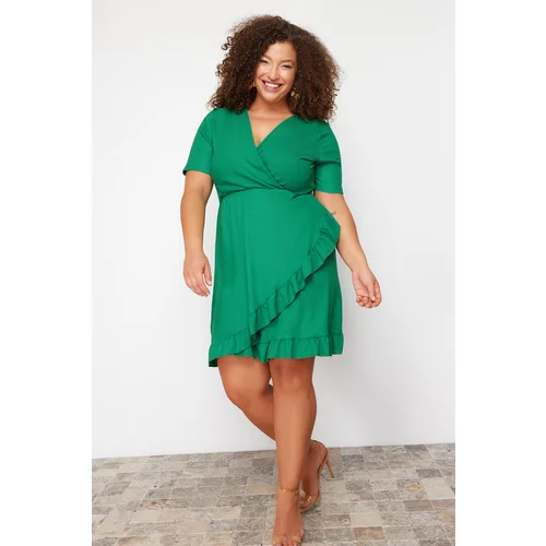 Trendyol Curve Green Double Breasted Flounce Knitted Dress Double Breasted Flounce Mini Knitted Dress