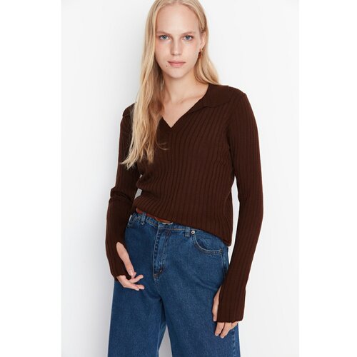 Trendyol Brown Sleeve End Detailed Polo Neck Knitwear Sweater Cene