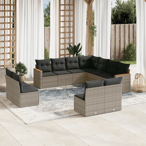 vidaXL 11-dijelni set vrtnih sofa od poliratana s jastucima sivi Cijene