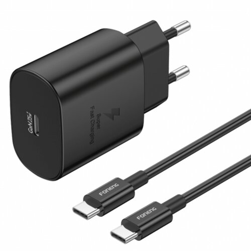 Foneng EU51 GaN zidni punjač - Type - C - PD 25 W s kabelom tipa C na tip C - crni Cijene