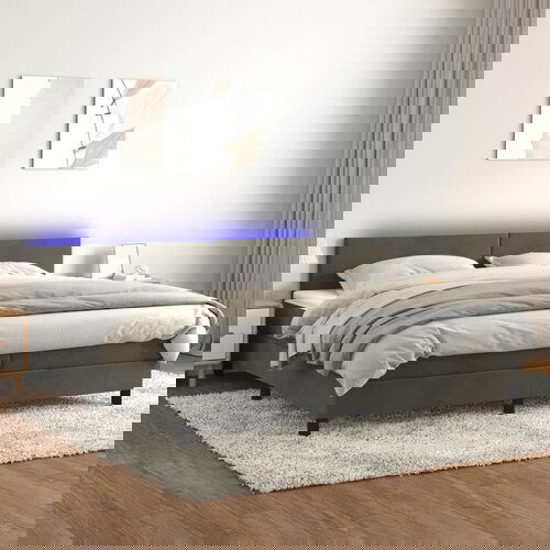 The Living Store Box spring postelja z vzmetnico LED temno siva 200x200 cm žamet - Box Spring Postelja, (21490037) Cene