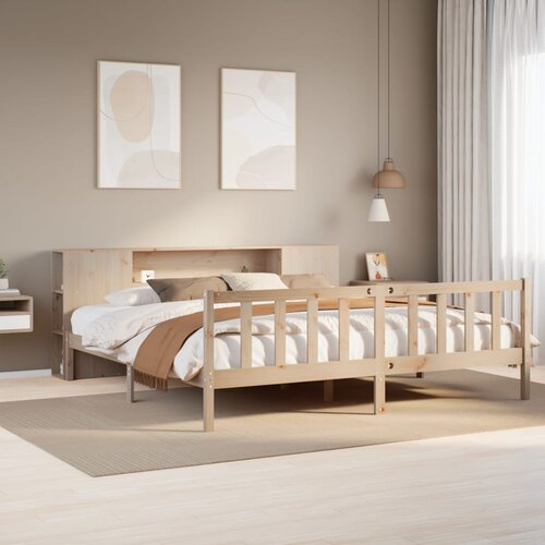 VidaXL Krevet s regalom za knjige bez madraca 200 x 200 cm od borovine Slike