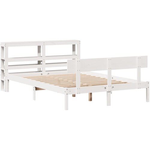 VidaXL Posteljni okvir z vzglavjem bel 140x190 cm trdna borovina, (21292123) Slike