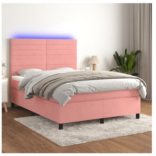VidaXL Krevet box spring s madracem LED ružičasti 140x190cm bar&amp;scaron;unasti Slike