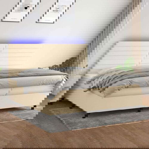  Box spring s madracem LED krem 200x200 cm od tkanine Cijene