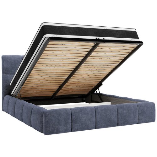MID.YOU OBLAZINJENA POSTELJA 180 cm x 200 cm , les, tekstil, leseni material modrosiva Slike