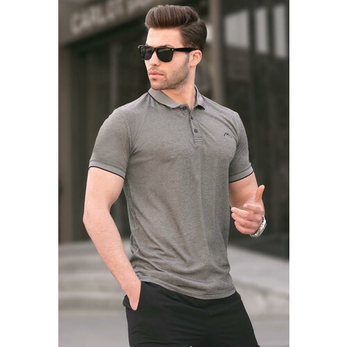 Madmext Men's Black Embroidered Regular Fit Polo Neck T-Shirt 6108 Slike
