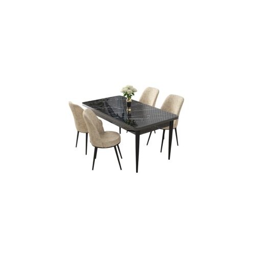Hanah home set trpezarijski sto i 4 stolice nil black marble cream Slike