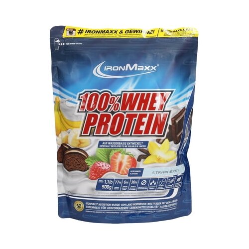 IRONMAXX 100% Whey Protein - 500 g u vrećici - Jagoda Slike