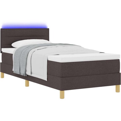 Box Spring Krevet s madracem i LED-om Tamnosmeđi 90x190 cm Tkanina Slike