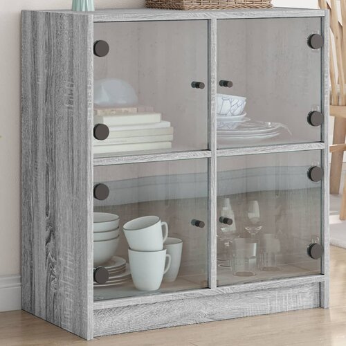 VidaXL Stranska omarica s steklenimi vrati siva sonoma 68x37x75,5 cm Slike