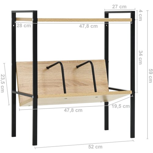 Police za knjige s 2razine crni i boja hrasta 52x28x59cm drvene Slike
