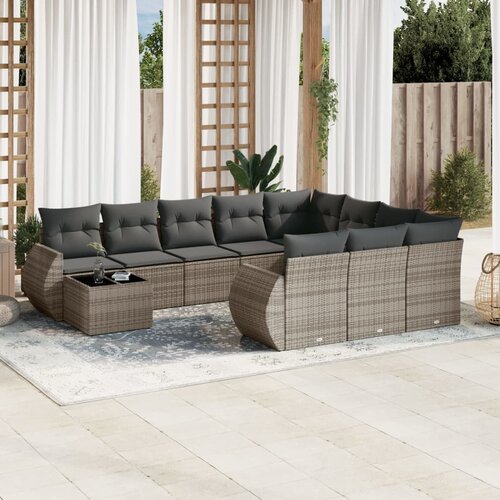 vidaXL 11-dijelni set vrtnih sofa od poliratana s jastucima sivi Cijene