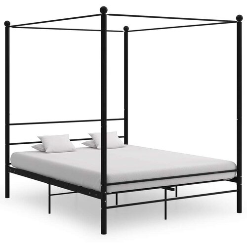  Okvir za krevet s nadstre&amp;scaron;nicom crni metalni 160 x 200 cm Slike