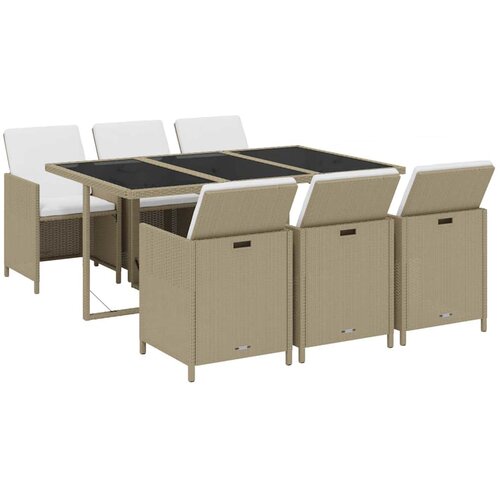  7-dijelni vrtni blagovaonski set od poliratana s jastucima bež 163 cm table length Slike