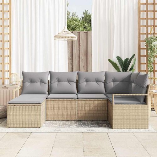  Set vrtnih sofea od 6 komada s jastučićima Bež Poli Ratan dvosed vrtna sofa s jastučićima Bež Poli Ratan Cene