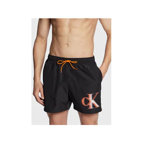 Calvin Klein Swimwear Kopalne hlače Medium Drawstring Graphic KM0KM00800 Črna Regular Fit