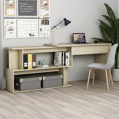  Kutni radni stol boja hrasta 200x50x76 cm od konstruiranog drva Slike