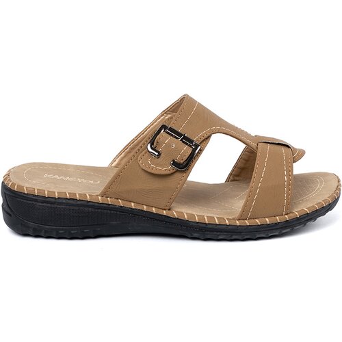 Shelvt Beige women&amp;#039;s flip-flops with silver buckles Slike