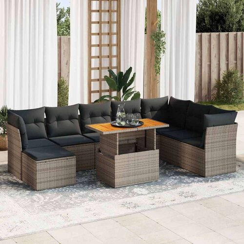 vidaXL 9-dijelni set vrtnih sofa od poliratana s jastucima sivi Cijene