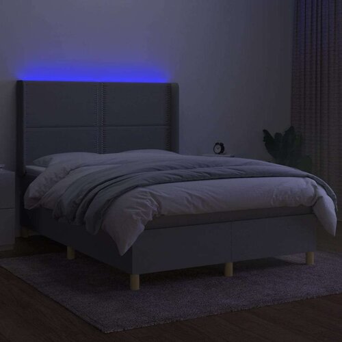  Box spring s madracem LED svjetlosivi 140x190 cm tkanina Slike