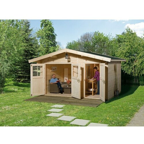 WEKA Vrtna hi&amp;scaron;ka Palermo (Zunanje dimenzije vključno s stre&amp;scaron;nim previsom (&amp;Scaron; x G): 460 x 320 cm, Les, Rjava, 9,4 m&amp;sup2;) Slike