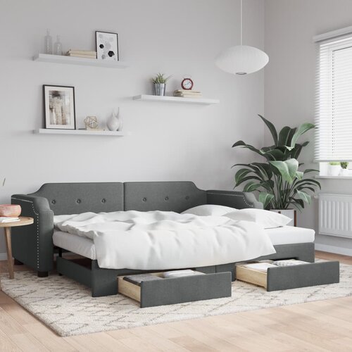 VidaXL Izvlečna dnevna postelja s predali temno siva 90x200 cm blago Slike