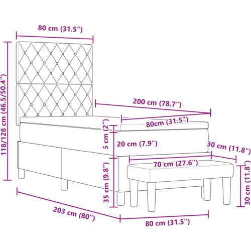 VidaXL krevet na opruge s madracem i klupom tamnosivi 80x200 cm bar&amp;scaron;un Slike