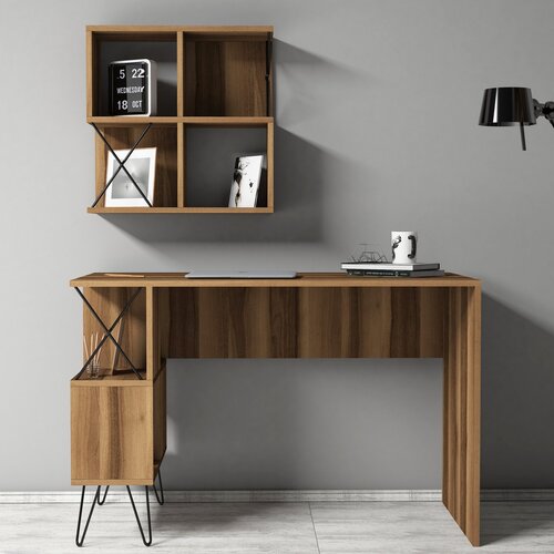 HANAH HOME Extra 2 - Walnut WalnutBlack Study Desk Cene