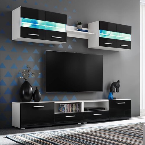 VidaXL Stenska TV enota 5-delna z LED osvetlitvijo visok sijaj črna Slike