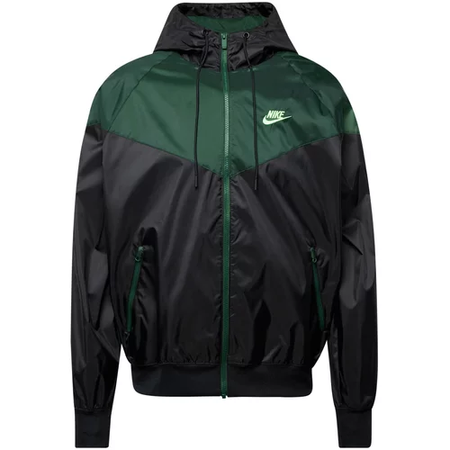 Nike Sportswear Prijelazna jakna 'Heritage Essentials' neonsko zelena / tamno zelena / crna / bijela