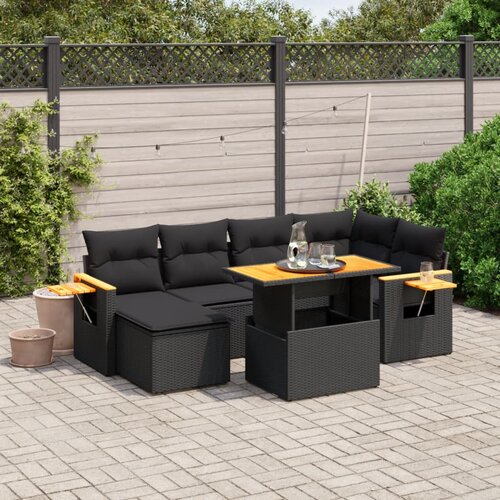 vidaXL 7-dijelni set vrtnih sofa od poliratana s jastucima crni Cijene