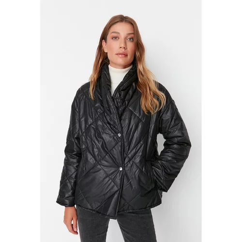 Trendyol Black Oversize Shawl Collar Quilted Coat